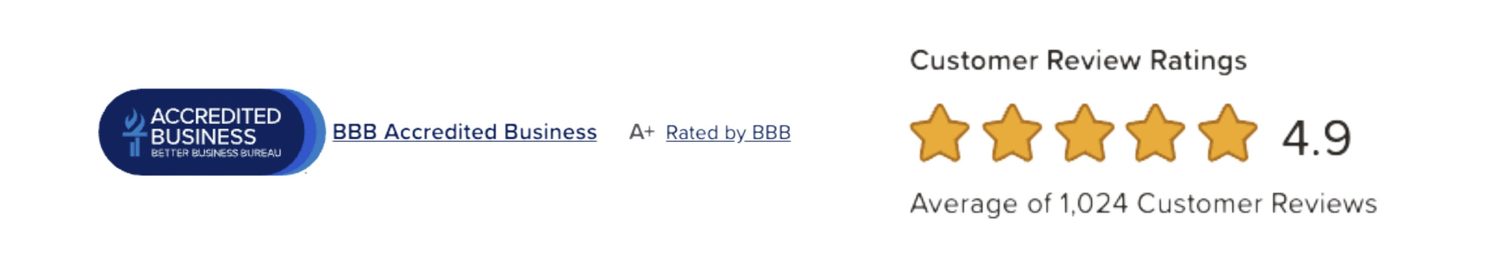 BBBArticle - Paradise Grills BBB Accredited Business A+ rating next to a 4.9-star rating based on 1,024 customer reviews.